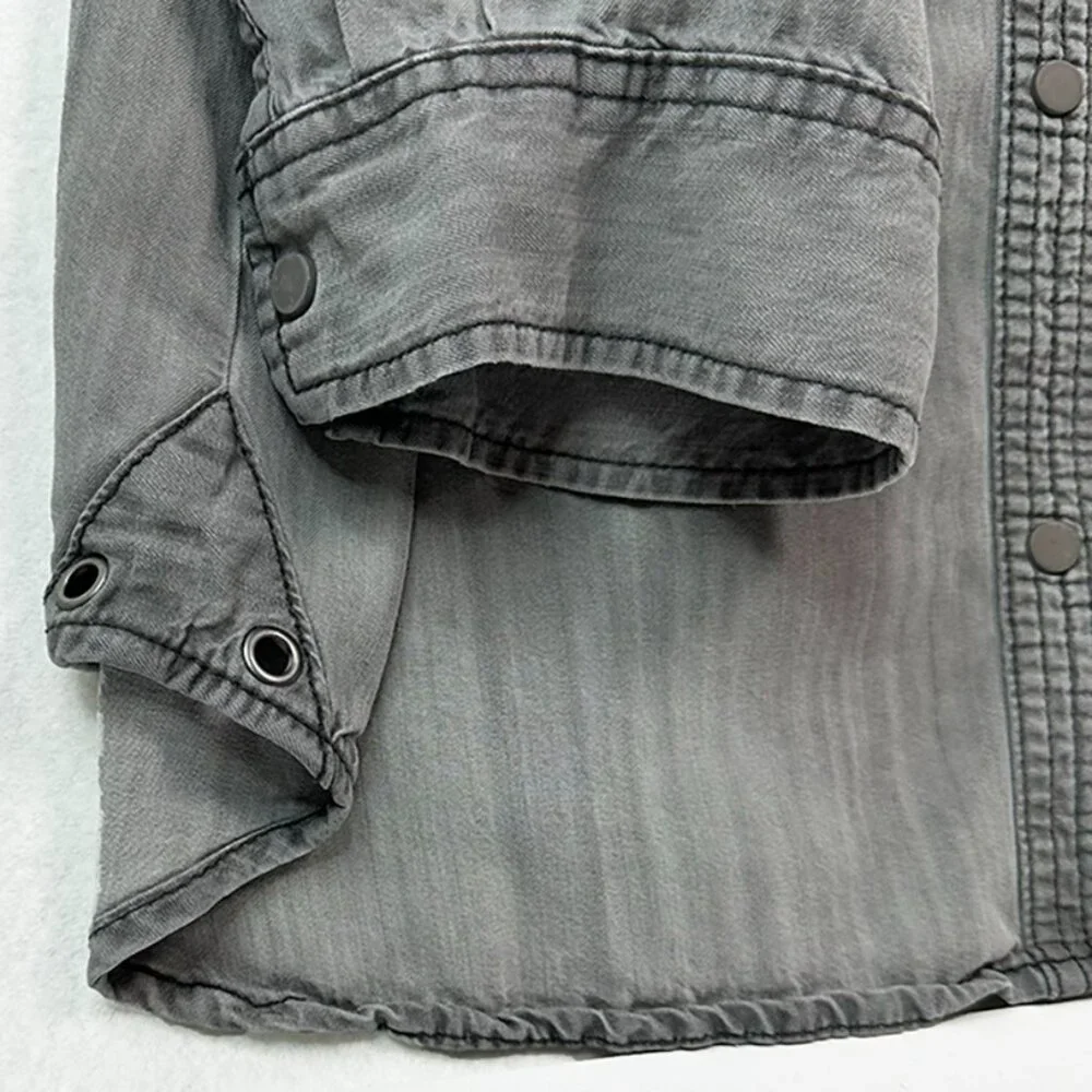 Snaps Collared Gray Comfy Blouse  Decorative stitching Intro size 1X - Picture 7 of 11